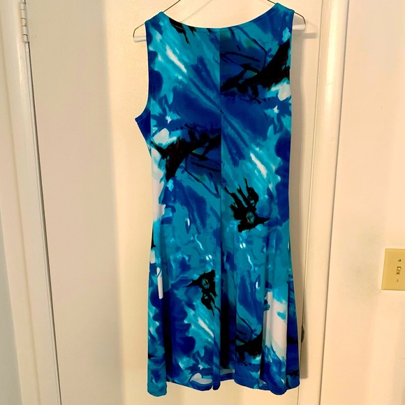 Sleeveless midi Dress size Large Blue & turquoise marbled print - Picture 7 of 11